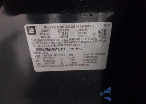 2016 GMC Terrain Sle-1 из США, поврежденный, VIN 2GKALMEK0G6133411